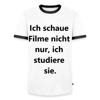 Études cinématographiques - T-shirt contrasté Homme - blanc/noir - Devant - AI Model Female 172 light (172cm) & AI Model Male 178 dark (178cm)