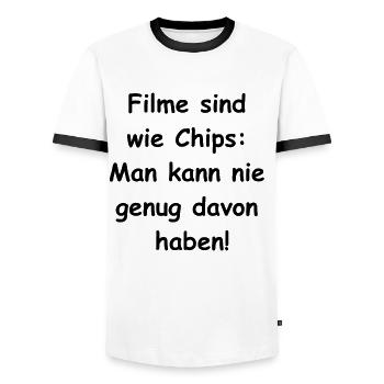 Folie cinématographique - T-shirt contrasté Homme - blanc/noir - Devant - AI Model Female 172 light (172cm) & AI Model Male 178 dark (178cm)