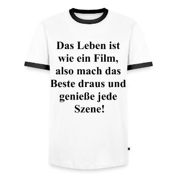 Life's a Movie - Men's Ringer Shirt - white/black - Front - AI Model Female 172 light (172cm) & AI Model Male 178 dark (178cm)