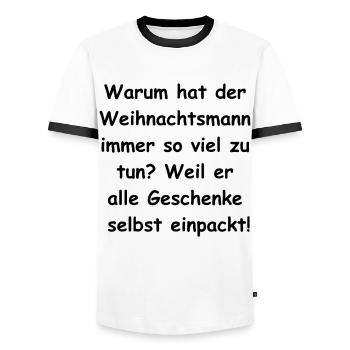 Gift wrapping mess - Men's Ringer Shirt - white/black - Front - AI Model Female 172 light (172cm) & AI Model Male 178 dark (178cm)