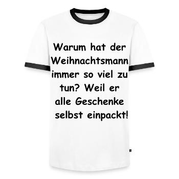 Gift wrapping mess - Men's Ringer Shirt - white/black - Front - AI Model Female 172 light (172cm) & AI Model Male 178 dark (178cm)