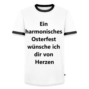 Persönliches Osterpräsent - Männer Kontrast-T-Shirt - Weiß/Schwarz - Vorne - AI Model Female 172 light (172cm) & AI Model Male 178 dark (178cm)