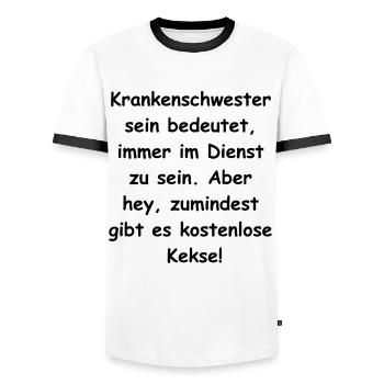 La vie est un cadeau d’hôpital - T-shirt contrasté Homme - blanc/noir - Devant - AI Model Female 172 light (172cm) & AI Model Male 178 dark (178cm)