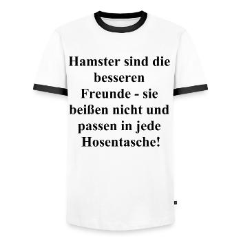 Funny gift - Men's Ringer Shirt - white/black - Front - AI Model Female 172 light (172cm) & AI Model Male 178 dark (178cm)