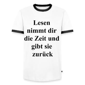 Reading Time Gift - Men's Ringer Shirt - white/black - Front - AI Model Female 172 light (172cm) & AI Model Male 178 dark (178cm)