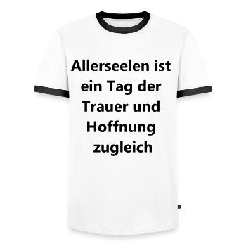 Symbolic gift for the bereaved - Men's Ringer Shirt - white/black - Front - AI Model Female 172 light (172cm) & AI Model Male 178 dark (178cm)
