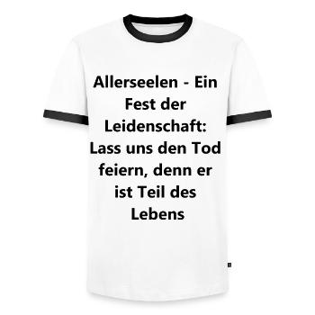 Commemorative gift idea - Men's Ringer Shirt - white/black - Front - AI Model Female 172 light (172cm) & AI Model Male 178 dark (178cm)