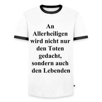 Personalized gift - Men's Ringer Shirt - white/black - Front - AI Model Female 172 light (172cm) & AI Model Male 178 dark (178cm)