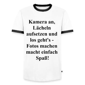 Foto Spaß Geschenk - Männer Kontrast-T-Shirt - Weiß/Schwarz - Vorne - AI Model Female 172 light (172cm) & AI Model Male 178 dark (178cm)