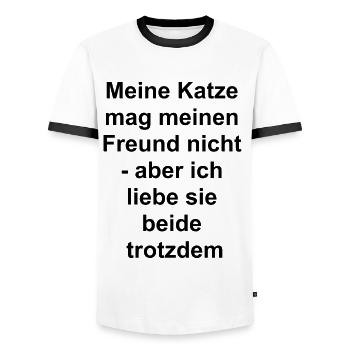 Cat Friend Gift - Men's Ringer Shirt - white/black - Front - AI Model Female 172 light (172cm) & AI Model Male 178 dark (178cm)