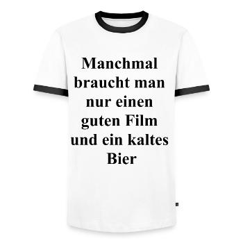 Beer & Film Gift Set - Men's Ringer Shirt - white/black - Front - AI Model Female 172 light (172cm) & AI Model Male 178 dark (178cm)