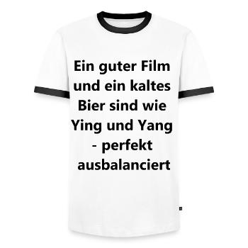 Movie Night Gift - Men's Ringer Shirt - white/black - Front - AI Model Female 172 light (172cm) & AI Model Male 178 dark (178cm)