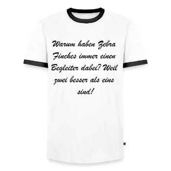 Begleitende Zebra Finches Geschenk - Männer Kontrast-T-Shirt - Weiß/Schwarz - Vorne - AI Model Female 172 light (172cm) & AI Model Male 178 dark (178cm)