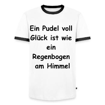 Cadeau caniche heureux - T-shirt contrasté Homme - blanc/noir - Devant - AI Model Female 172 light (172cm) & AI Model Male 178 dark (178cm)