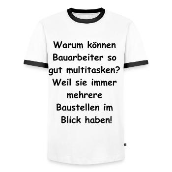 Multitasking Gift - Men's Ringer Shirt - white/black - Front - AI Model Female 172 light (172cm) & AI Model Male 178 dark (178cm)