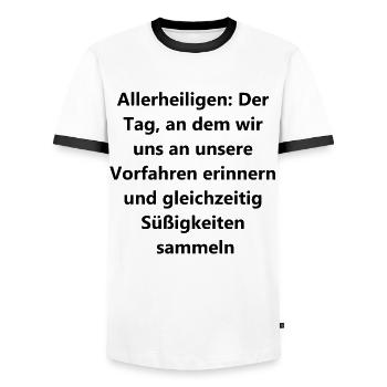 Personalized gift for All Saints' Day - Men's Ringer Shirt - white/black - Front - AI Model Female 172 light (172cm) & AI Model Male 178 dark (178cm)