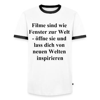 A special gift for all cineastes - Men's Ringer Shirt - white/black - Front - AI Model Female 172 light (172cm) & AI Model Male 178 dark (178cm)