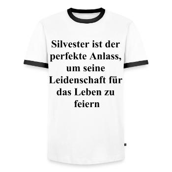 Life is a Party Gift New Year's Eve - Men's Ringer Shirt - white/black - Front - AI Model Female 172 light (172cm) & AI Model Male 178 dark (178cm)
