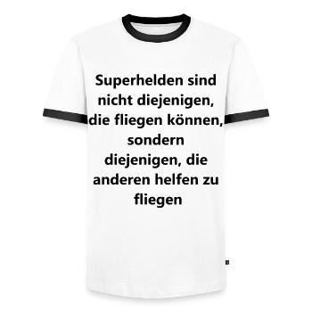 Superhero Gift - Men's Ringer Shirt - white/black - Front - AI Model Female 172 light (172cm) & AI Model Male 178 dark (178cm)