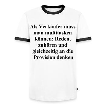 The gift for every successful salesperson - Men's Ringer Shirt - white/black - Front - AI Model Female 172 light (172cm) & AI Model Male 178 dark (178cm)