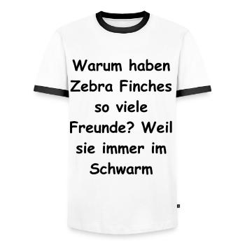 Zebra Finch Geschenk - Männer Kontrast-T-Shirt - Weiß/Schwarz - Vorne - AI Model Female 172 light (172cm) & AI Model Male 178 dark (178cm)
