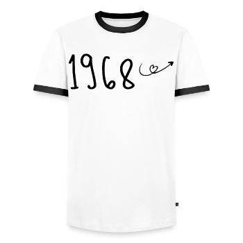 Jubiläum 1968 1968 Rückblick 1968 - Männer Kontrast-T-Shirt - Weiß/Schwarz - Vorne - AI Model Female 172 light (172cm) & AI Model Male 178 dark (178cm)