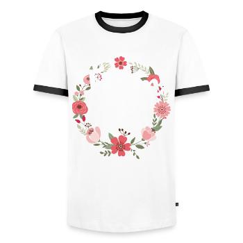 Team Bride Braut Blumenkranz Blumen Verlobung JGA - Männer Kontrast-T-Shirt - Weiß/Schwarz - Vorne - AI Model Female 172 light (172cm) & AI Model Male 178 dark (178cm)