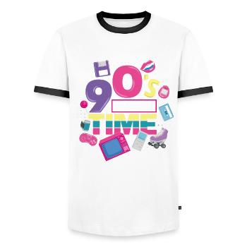 90s party outfit costume disguise 90s - Men's Ringer Shirt - white/black - Front - AI Model Female 172 light (172cm) & AI Model Male 178 dark (178cm)