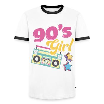 90s party outfit costume disguise 90s - Men's Ringer Shirt - white/black - Front - AI Model Female 172 light (172cm) & AI Model Male 178 dark (178cm)