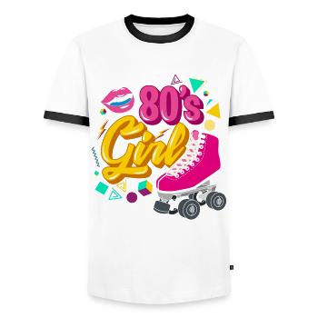 Déguisement de costume de soirée des années 80 - T-shirt contrasté Homme - blanc/noir - Devant - AI Model Female 172 light (172cm) & AI Model Male 178 dark (178cm)
