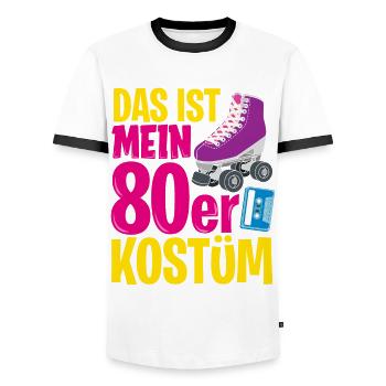 80er Jahre Party Outfit Kostüm Verkleidung 80s - Männer Kontrast-T-Shirt - Weiß/Schwarz - Vorne - AI Model Female 172 light (172cm) & AI Model Male 178 dark (178cm)