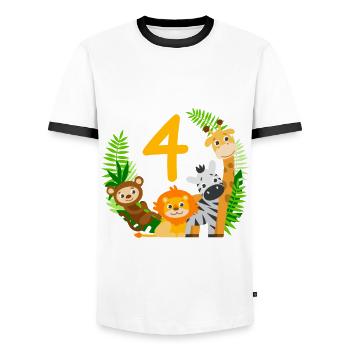 4th Birthday Birthday Shirt Jungle Fourth - Men's Ringer Shirt - white/black - Front - AI Model Female 172 light (172cm) & AI Model Male 178 dark (178cm)