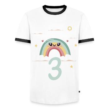 3. Geburtstag Geburtstagsshirt Regenbogen Wolke - Männer Kontrast-T-Shirt - Weiß/Schwarz - Vorne - AI Model Female 172 light (172cm) & AI Model Male 178 dark (178cm)