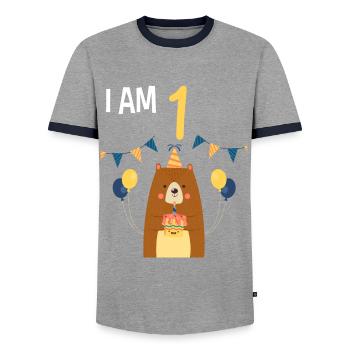 1st birthday birthday shirt bear 1 year - Men's Ringer Shirt - grey/navy  - Front - AI Model Female 172 light (172cm) & AI Model Male 178 light (178cm)