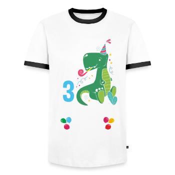 3rd birthday boy 3 years dinosaur T Rex - Men's Ringer Shirt - white/black - Front - AI Model Female 172 light (172cm) & AI Model Male 178 dark (178cm)