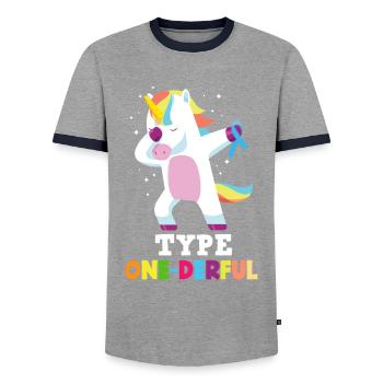T1D Diabetes Type 1 Diabetic Gift - Men's Ringer Shirt - grey/navy  - Front - AI Model Female 172 light (172cm) & AI Model Male 178 light (178cm)