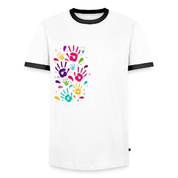 Infirmière infirmière pédiatrique - T-shirt contrasté Homme - blanc/noir - Devant - AI Model Female 172 light (172cm) & AI Model Male 178 dark (178cm)