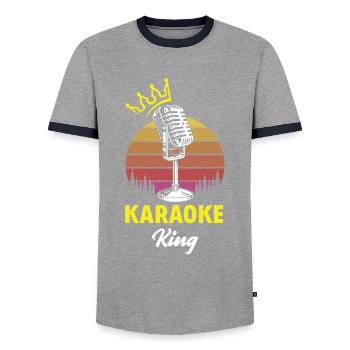 Karaoke King Singing Karaoke Singer Music - Men's Ringer Shirt - grey/navy  - Front - AI Model Female 172 light (172cm) & AI Model Male 178 light (178cm)