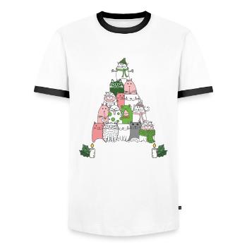 Noël t-shirt de Noël Félin - T-shirt contrasté Homme - blanc/noir - Devant - AI Model Female 172 light (172cm) & AI Model Male 178 dark (178cm)