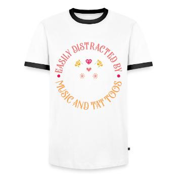 Cadeau de tatouage d'artiste de tatouage de musique et de tatouages - T-shirt contrasté Homme - blanc/noir - Devant - AI Model Female 172 light (172cm) & AI Model Male 178 dark (178cm)
