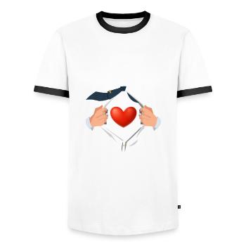 Superpower Bypass Surgery Heart Surgery Heart Surgery - Men's Ringer Shirt - white/black - Front - AI Model Female 172 light (172cm) & AI Model Male 178 dark (178cm)