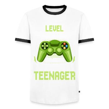 13th Birthday Boy Teen Birthday Gamer - Men's Ringer Shirt - white/black - Front - AI Model Female 172 light (172cm) & AI Model Male 178 dark (178cm)