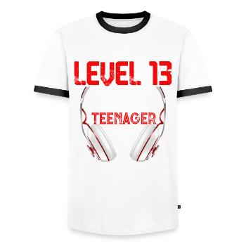 13th Birthday Boy Teen Birthday Gamer - Men's Ringer Shirt - white/black - Front - AI Model Female 172 light (172cm) & AI Model Male 178 dark (178cm)