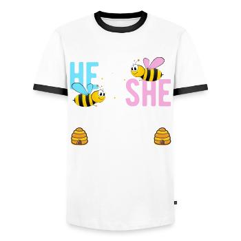 Pink Or Blue Gender Reveal Baby Party Frère - T-shirt contrasté Homme - blanc/noir - Devant - AI Model Female 172 light (172cm) & AI Model Male 178 dark (178cm)
