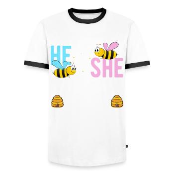 Rose Or Blue Gender Reveal Baby Party Soeur - T-shirt contrasté Homme - blanc/noir - Devant - AI Model Female 172 light (172cm) & AI Model Male 178 dark (178cm)