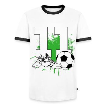 11e anniversaire 11 ans footballeur - T-shirt contrasté Homme - blanc/noir - Devant - AI Model Female 172 light (172cm) & AI Model Male 178 dark (178cm)