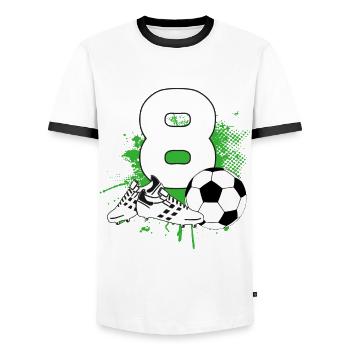 8ème anniversaire 8 ans footballeur - T-shirt contrasté Homme - blanc/noir - Devant - AI Model Female 172 light (172cm) & AI Model Male 178 dark (178cm)