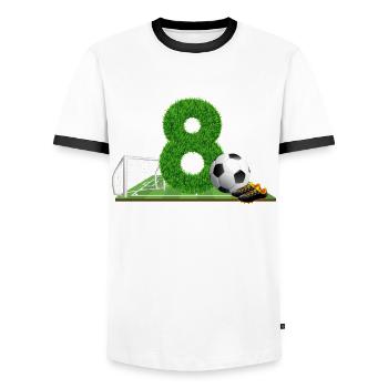 8ème anniversaire 8 ans footballeur - T-shirt contrasté Homme - blanc/noir - Devant - AI Model Female 172 light (172cm) & AI Model Male 178 dark (178cm)
