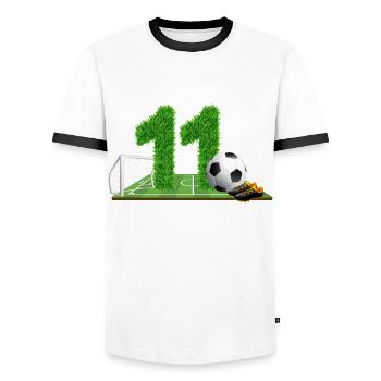 11e anniversaire 11 ans footballeur - T-shirt contrasté Homme - blanc/noir - Devant - AI Model Female 172 light (172cm) & AI Model Male 178 dark (178cm)