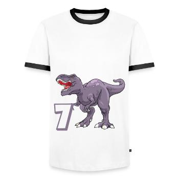 7. Geburtstag 7 Jahre Dino Dinosaurier Fan - Männer Kontrast-T-Shirt - Weiß/Schwarz - Vorne - AI Model Female 172 light (172cm) & AI Model Male 178 dark (178cm)
